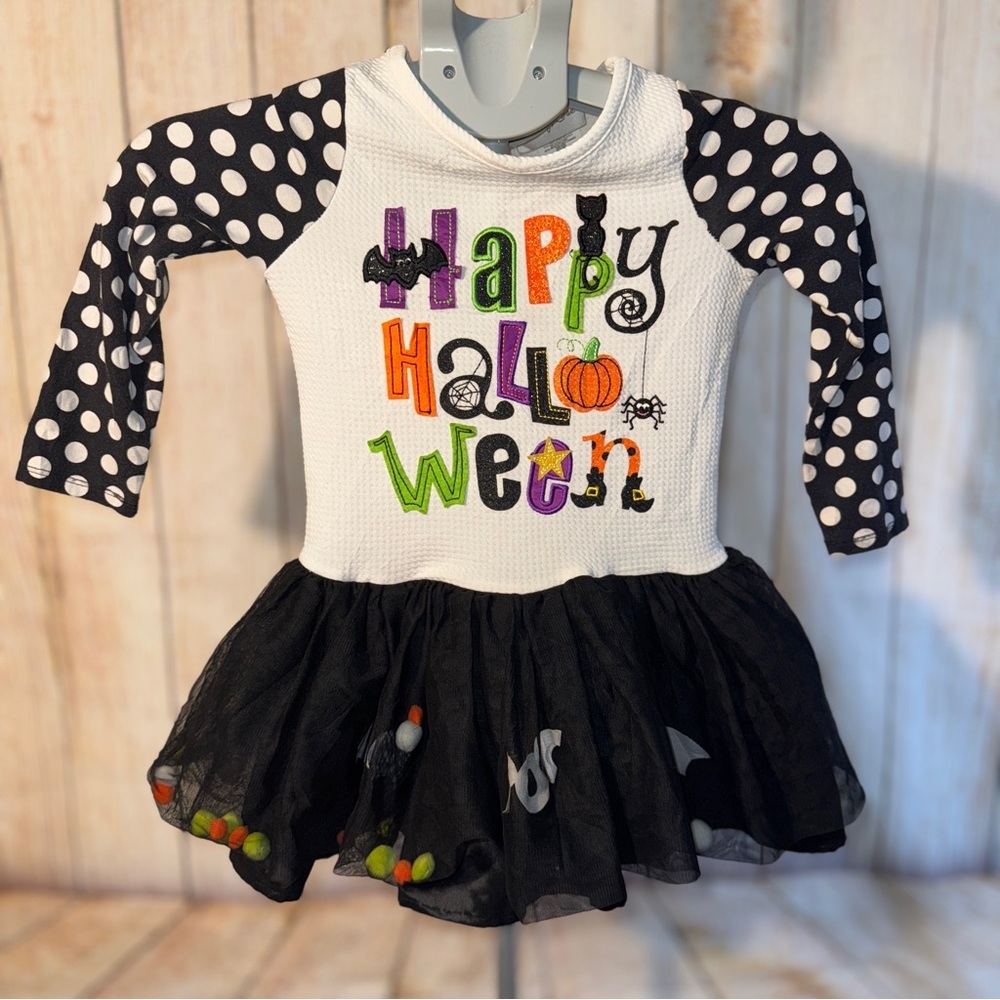 Emily Rose Happy Halloween Tutu Long Sleeve Pom Pom Tunic Top, Little Girls Sz 5